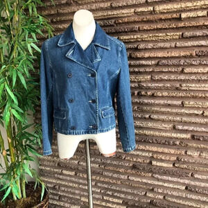Ann Taylor Denim Jean Double Breasted Nautical Sailor Jacket